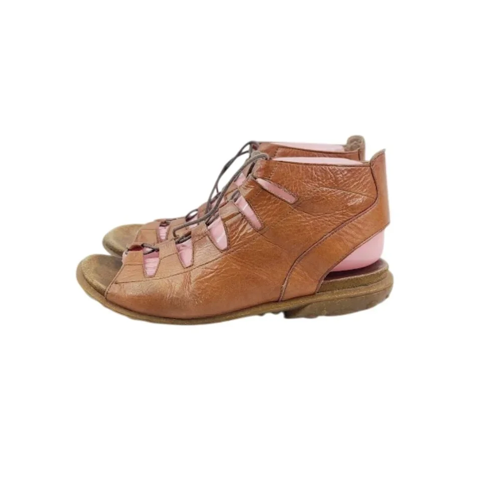 Wolky Women's Brown Leather Lace Up Open Toe Gladiator Sandal Size US‎ 9